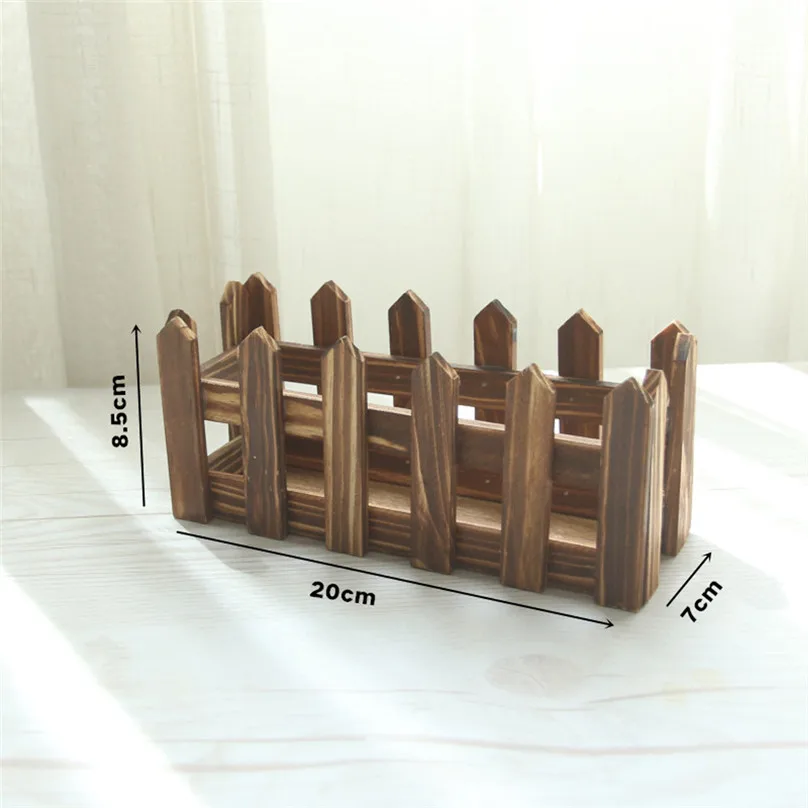 2019 new Figurines Wooden palisade Brown Fence Wood Flower Cute Vase Pots Planter Simulation Home Garden Decoration #4A19 (5)