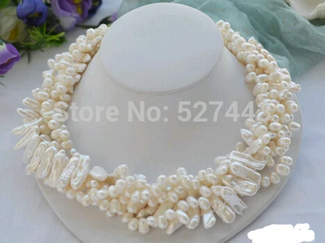 

Wholesale 17" 5row 25mm white biwa / rice freshwater cultured pearl necklace (A0423) -Bride jewelry free shipping