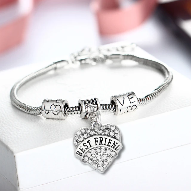 Best Friend Bracelet For Women Men Pendant Friendship Bracelets Love Best Friend Bracelet For Women Men Pendant Friendship Bracelets Love Heart Clear Crystal Jewelry Bff Bangle