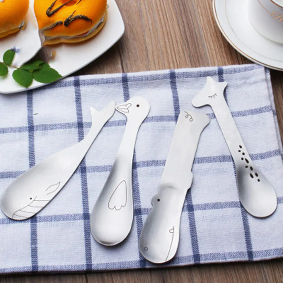 

Kid's cartoon Animal shape Stainless Steel practice soup Spoon Coffee Spoon 4 Kinds Spoons Tableware Kitchen Tools for children