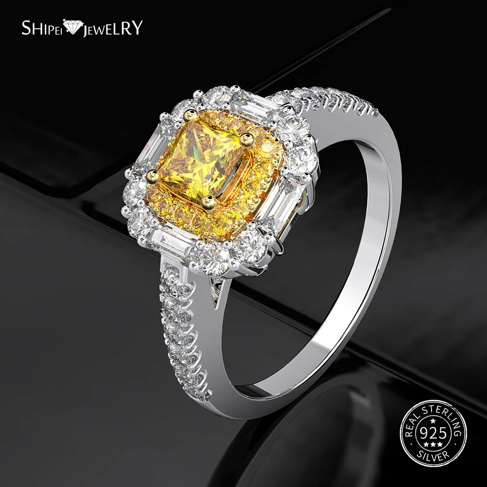 

Shipei 100% 925 Sterling Silver Citrine Ring Fine Jewelry White Gold Engagement Wedding Gemstone Ring for Women Anniversary Gift