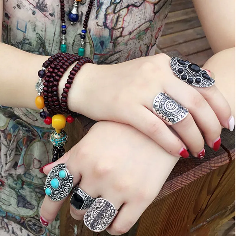 2017 New vintage aneis Korean Imitation 925 Tibetan silver Ring men's ring Europe sell well selling Bohemia rings for women R930