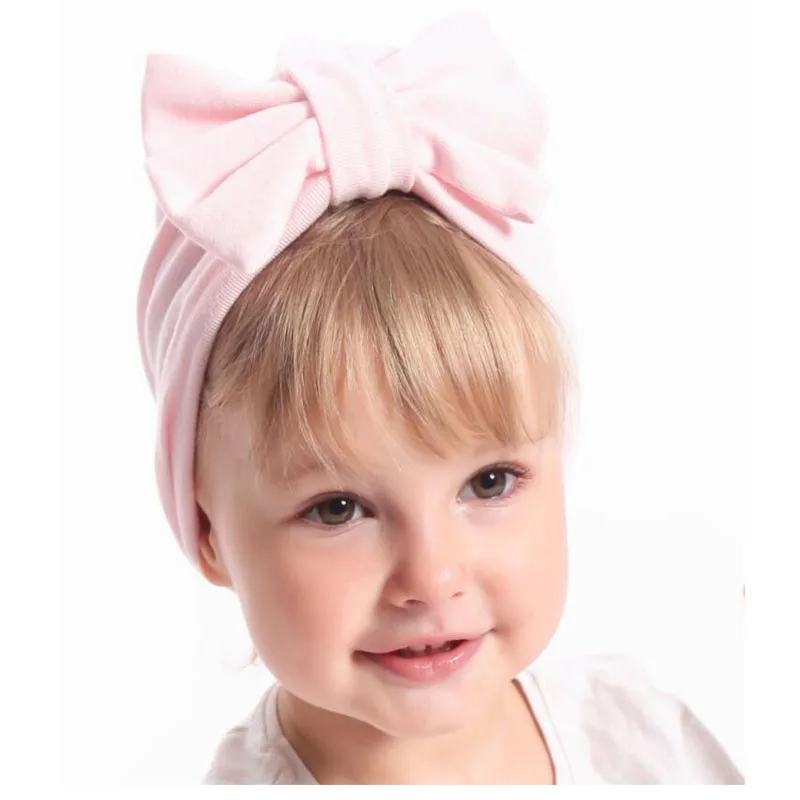 Милый большой бант для новорожденных; шляпка для девочки тюрбан зимние теплые плотные детские Шапки Кепки шапочка детская шапка для малышей Baby muts - Цвет: pink