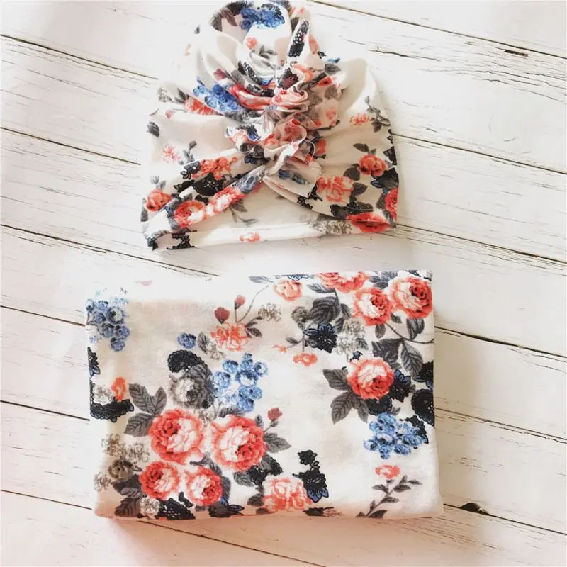 

Premium New Baby Swaddle Blanket+ Cap Newborn Turban Knot Hat Headbands Infant Sleeping Bag Baby Bedding Blanket