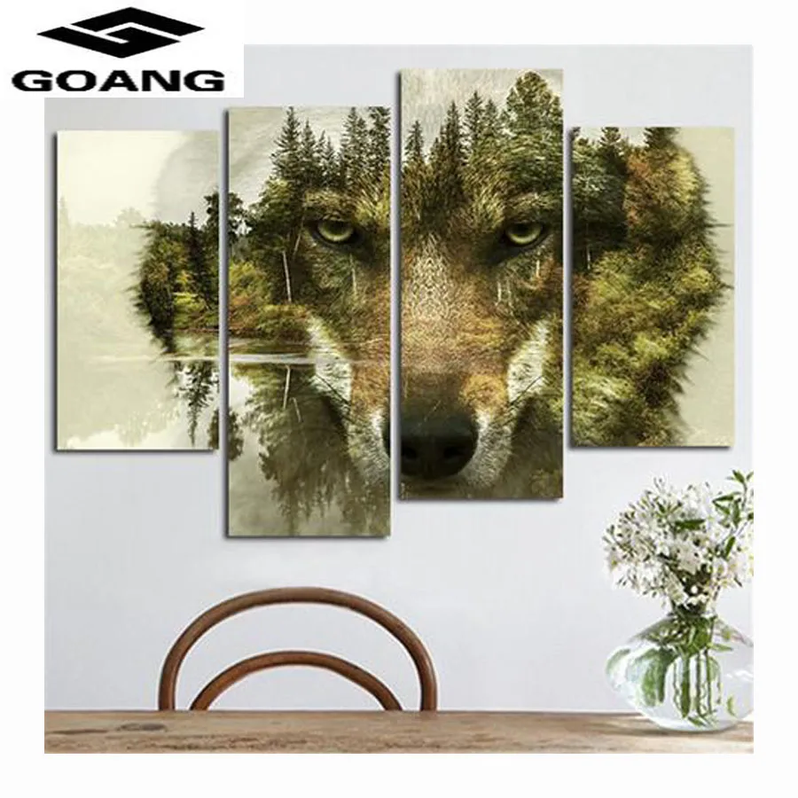 

5d diy diamond painting cross stitch painting square drill embroidery rhinestones painting kits triptych mountain wolf painting