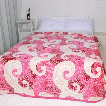 

rose color peacock shape flower flannel RED bed spread flat bed sheet BLANKET 3size