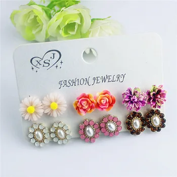 

The new fashion gorgeous women's adorn girl birthday party beautiful flower shape 6 pairs/set earring to avoid shipping