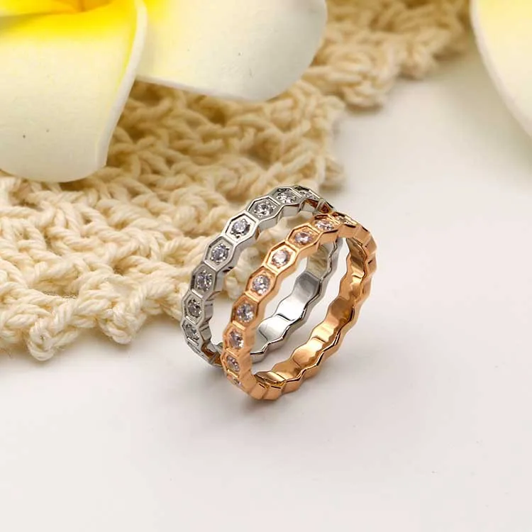 

Fashion rose gold/silver simulated cz zirconia stainless steel Women Wedding Ring Set Engagement Band,cnc zircon stone rings