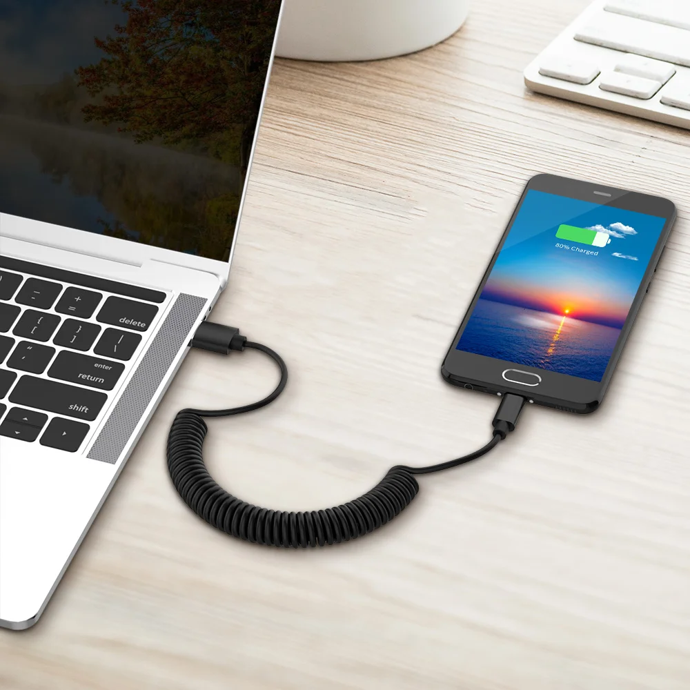 Выдвижной пружинный кабель micro usb type C для зарядки iPhone 7 Plus IOS 9 10 11 кабель USB для синхронизации данных и зарядки для Xiaomi huawei