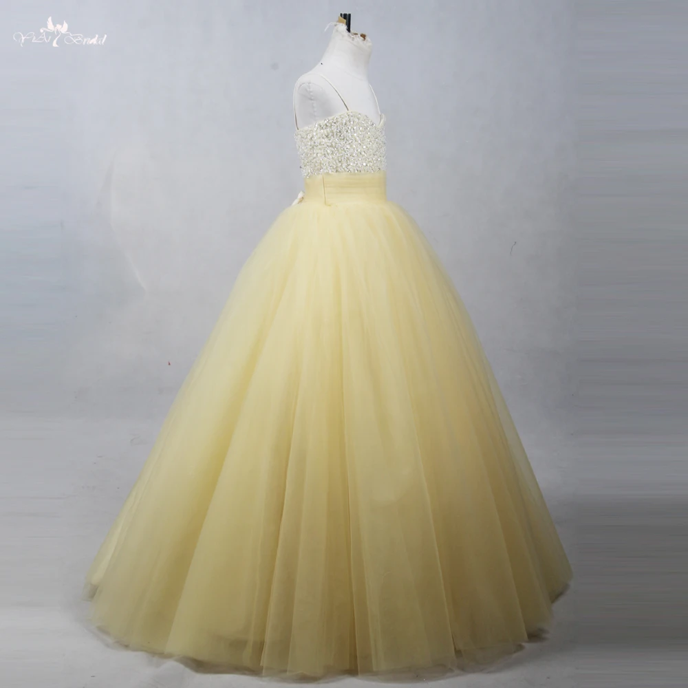 Fg75 шампанское и золото реальные фотографии yiaibridal бисером платье ballgowns премьера Причастие довольно Платья для девочек на свадьбу желтый