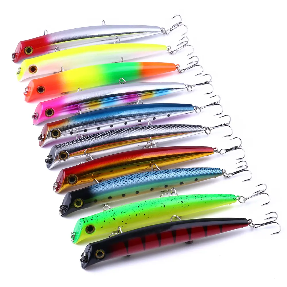

10 Pieces Oversize Lure Minnow Sea Fishing Tackle Artificial Hard Bait Hook 12cm 17g Laser Lures