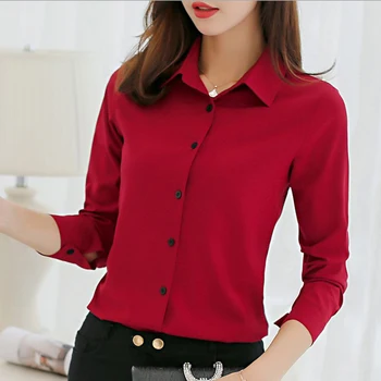 

Blouse women 2019 long sleeve Turn-down collar Button womens tops and blouses casual chiffon shirt Blouses plus size