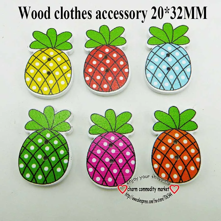 pineapple 40 шт. петух DIY 2 отверстия узоры мультфильмы деревянные швейные пуговицы амулеты скрапбукинга лиса пуговицы WCF-360 - Цвет: pineapple