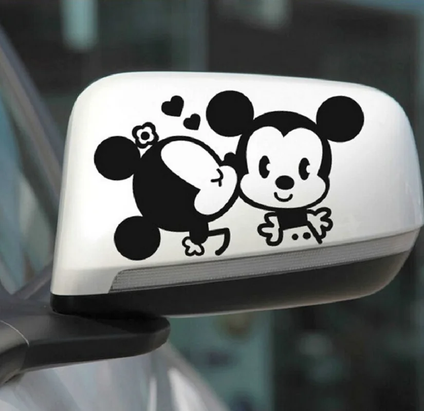 

2Pcs Cute Black White Lovers Mickey Mouse Minnie Car Stickers for Car Rearvie Mirror Waterproof Car Decor Decal Vinyl Stickers