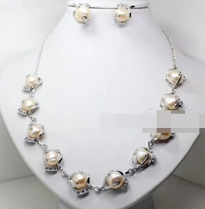 

FREE SHIPPING Fashion 11mm Freshwater Pink Pearl Silver Plated Necklace Earring Jewelry Set