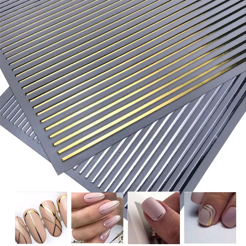 

HOT SALE 3D Nail Sticker Gold Silver Stripe Lines Nails Stickers Adhesive Striping Tape Nail Decoration Sticker DIY