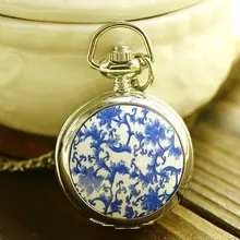 6020 s) 12 шт./лот Книги по искусству Deco эмаль голубой цветок зеркало карманные часы ожерелья, диаметр 3 см