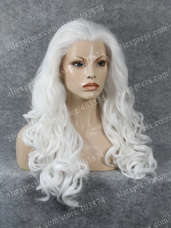 

N8-1001 # Long Body Wavy Texture Pure white Color Synthetic Lace Front Wigs for Cosplay Drag Queen Wigs