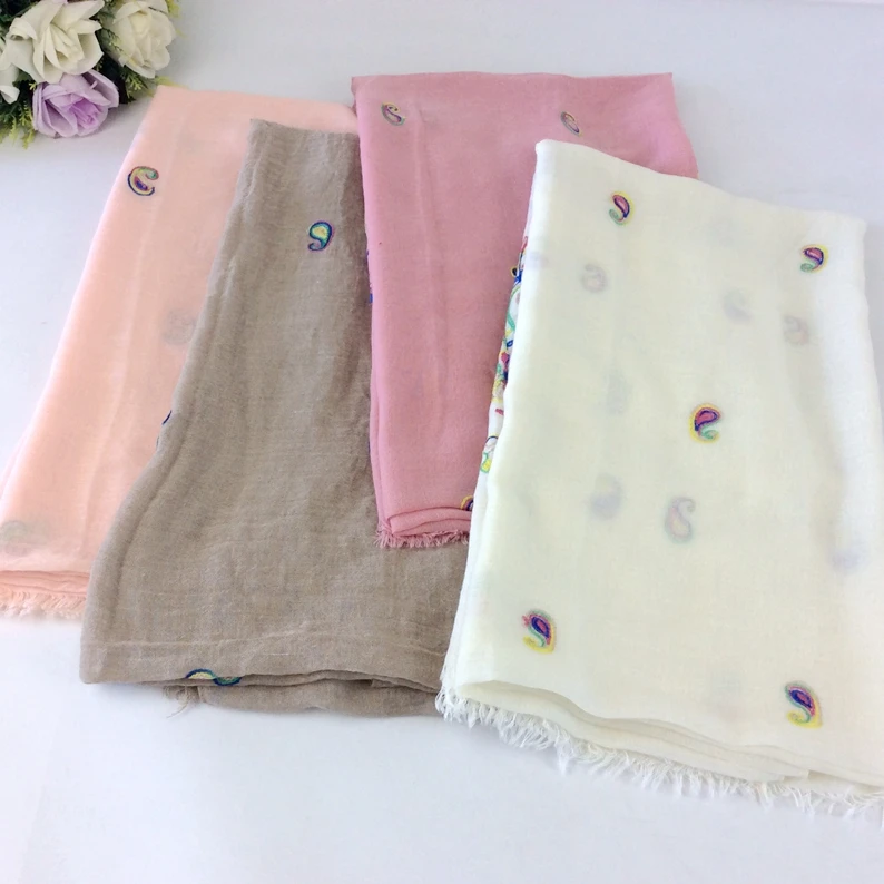 Вышивка приятный Цветочный cottton Для женщин Шарфы для женщин и платки мусульманский хиджаб глушитель мыс длинный шарф