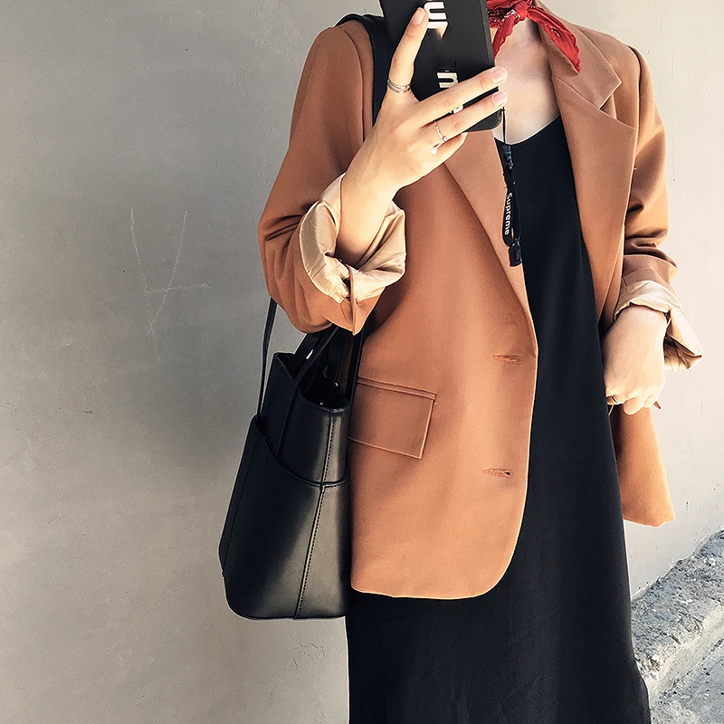 Gaganight Spring Autumn Solid Women Blazers Fashion Long Sleeve Notched Single Breasted Coat Female Elegant Blazer Feminino