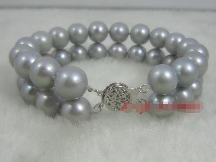 

2 rows 10-11 mm south sea grey pearl bracelet 7.5-8" 14K white gold claspNoble style Natural Fine jewe Fast (D) SHIPPING