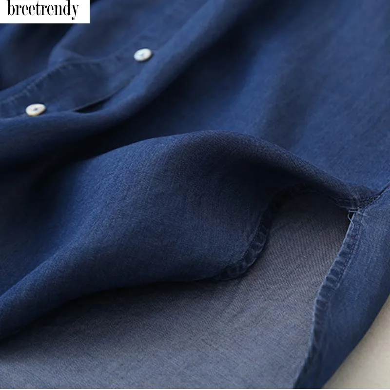 L567 модная женская джинсовая рубашка с цветочной вышивкой и стоячим воротником, Женская Универсальная мягкая Джинсовая блузка, блузки, топы