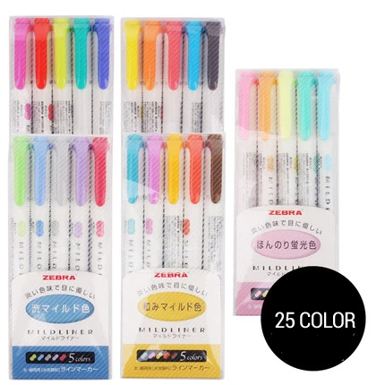 Zebra Mildliner Soft Color Double-Sided Highlighter Pen 3Pcs Mild Blue Green 
