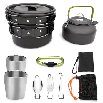 

9Pcs Outdoor Camping Tableware Set Camping Cookware Utensils Cooking Set Travel Pan Kettle Spoon Knife Fork for Hiking Climbing