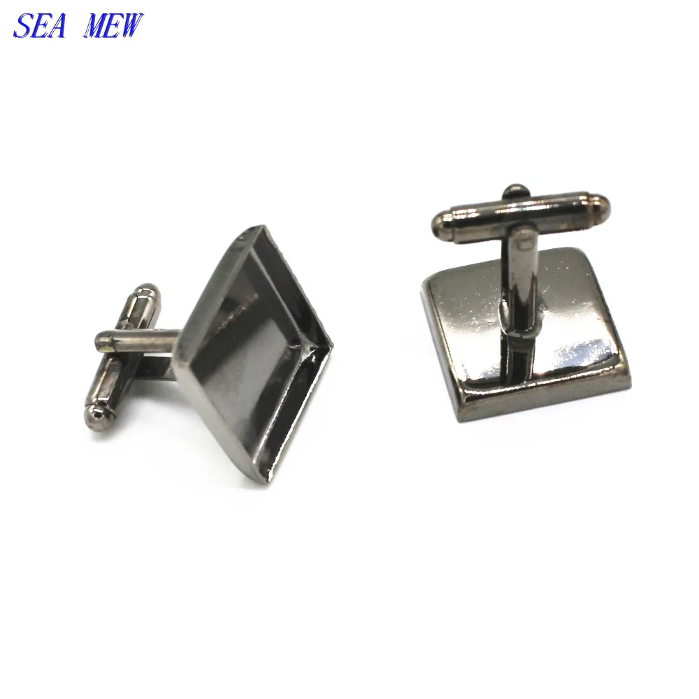 

SEA MEW 20PCS 20mm 25mm Square Cabochon Base 6 Colors Plated Copper Cufflinks Blank Setting Tray For Jewelry Making