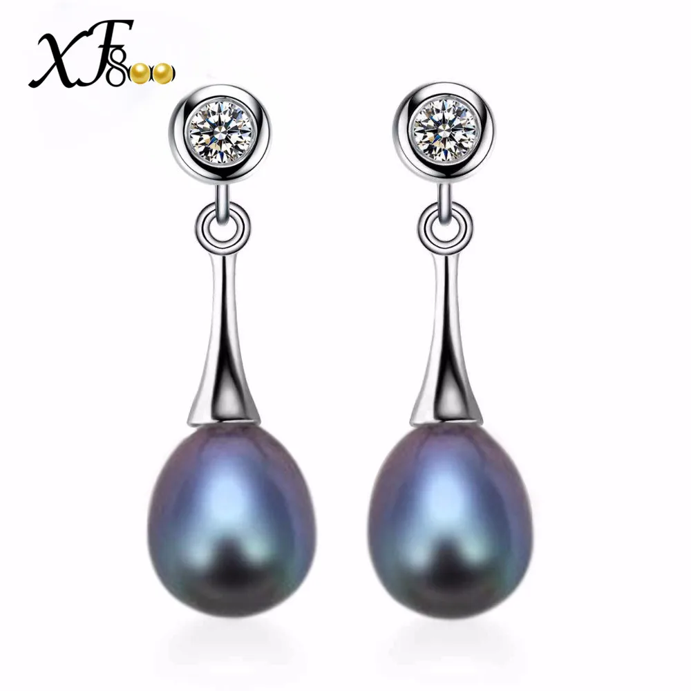 

[XF800] Fine Pearl Earrings Jewelry Genuine Freshwater Pearl Drop Earrings 8-9mm Black White Engagement Gift for Women E1058