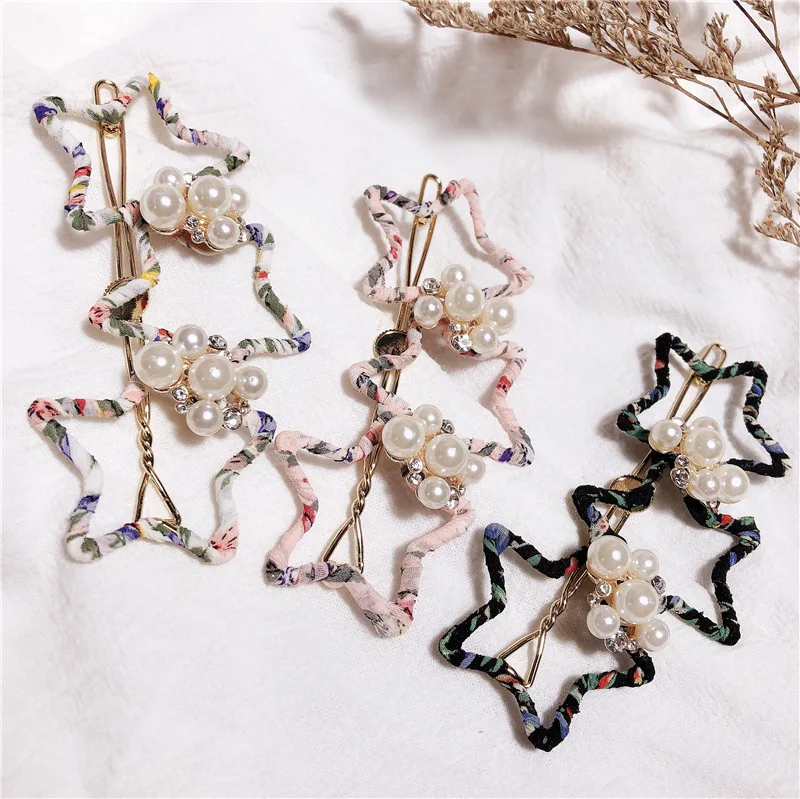 Coréia Moda pérolas estrelas Cabelo Barrettes Clipe