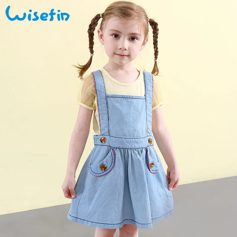 

Wisefin Baby Summer Dress Children's Lovely Cowboy Color Bandaged Mini Dress Summer Autumn Fashion Cloths Baby Girl Clothing