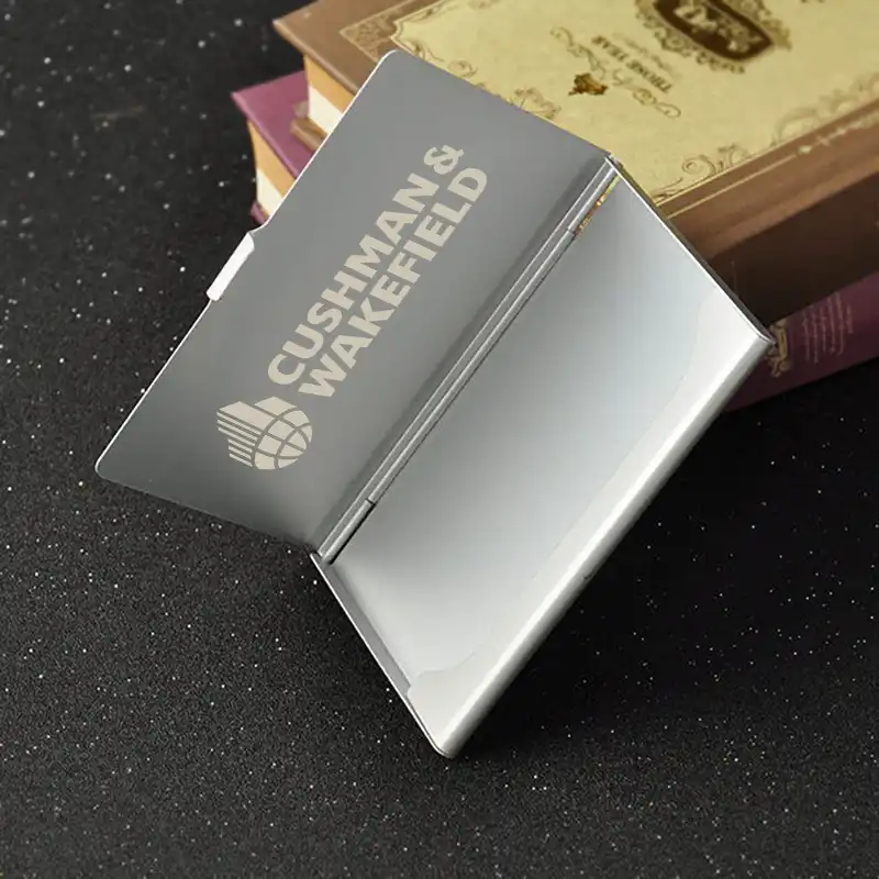 100x Custom Logo Engraved Silver Aluminum Business Card Case Custom Logo Engraved Silver Aluminum