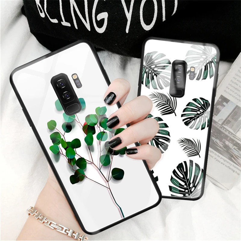 

Glass Case For Samsung Galaxy A7 J4 J6 Plus 2018 S9 S8 Plus Note 8 9 Case Painted Tempered Glass Silicon Protective Full Cover