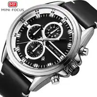 MINIFOCUS 2019 Fashion Waterproof Military Wristwatch Black Blue Leather Straps Quartz Watches Male Casual Sports Date Men Watch