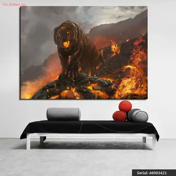 

yu dong jin Magical animals Tigers Fire Lava Animal Classical oil Painting Drawing art Spray Unframed Canvas wall 46093421