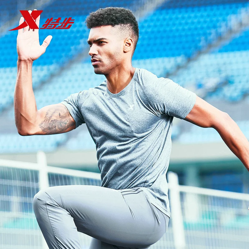 881229019273 xtep men sport t shirt summer breathable Fitness casual man runnning t shirt Elastic t-shirt men athlete tshirt