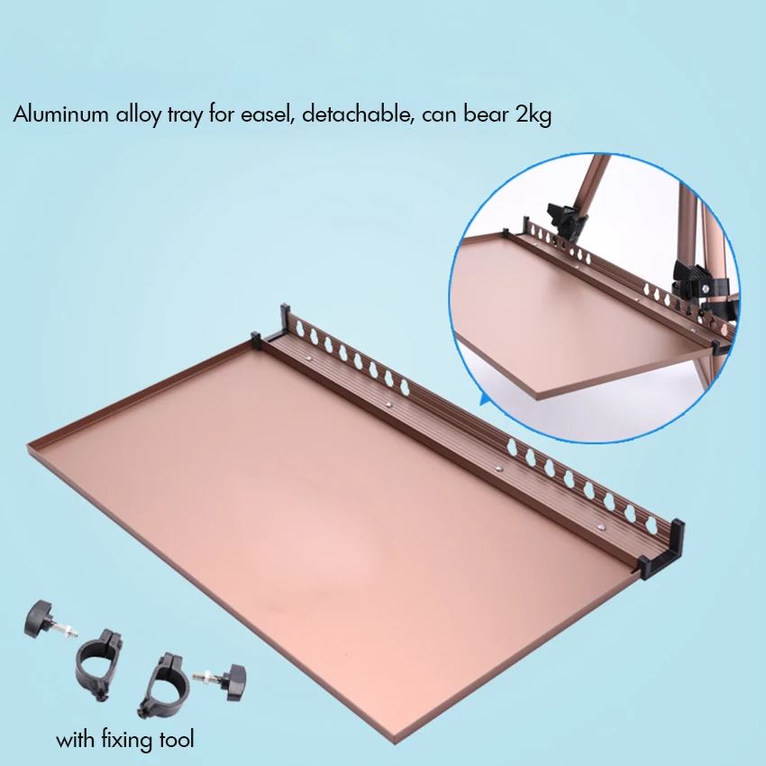 

Aluminum Alloy Easel Tray with Fixing Tools, Detachable Artist Replacement Easel Tray Sketch Painting Rack, Size 39.7x22cm