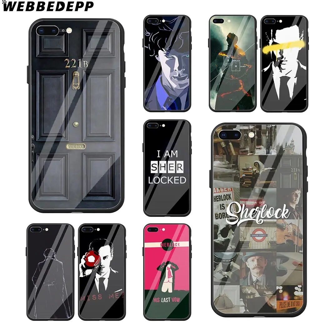 WEBBEDEPP Sherlock Tv Shows 221B Tempered Glass Phone Case for Apple iPhone Xr Xs Max X or 10 8 7 6 6S Plus 5 5S SE 7Plus |