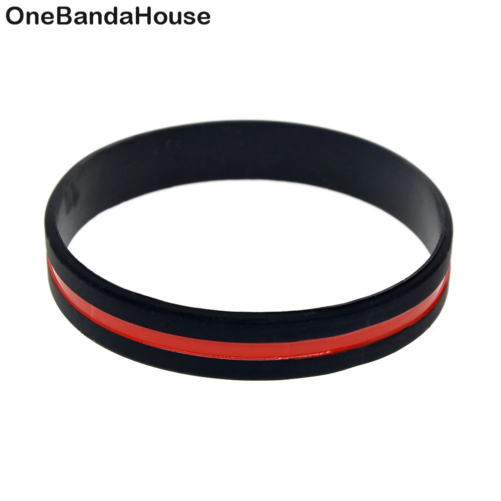 

OBH 1PC Debossed Red Line Silicone Rubber Bracelet