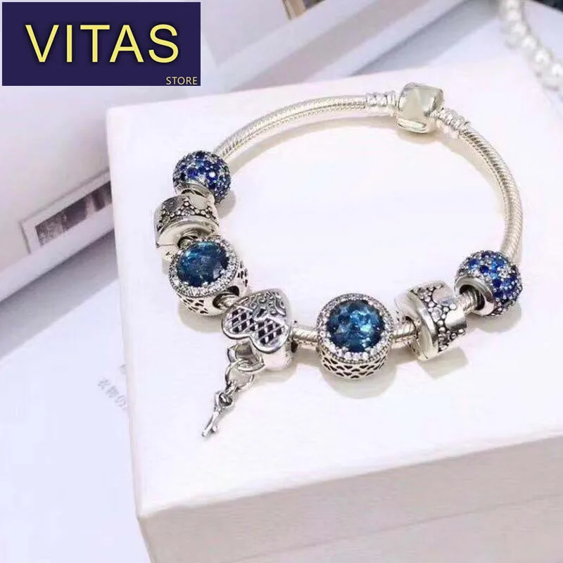

ViTas PAN sterling silver S925 bracelet blue charm jewelry heart pendant jewelry accessories men and women style