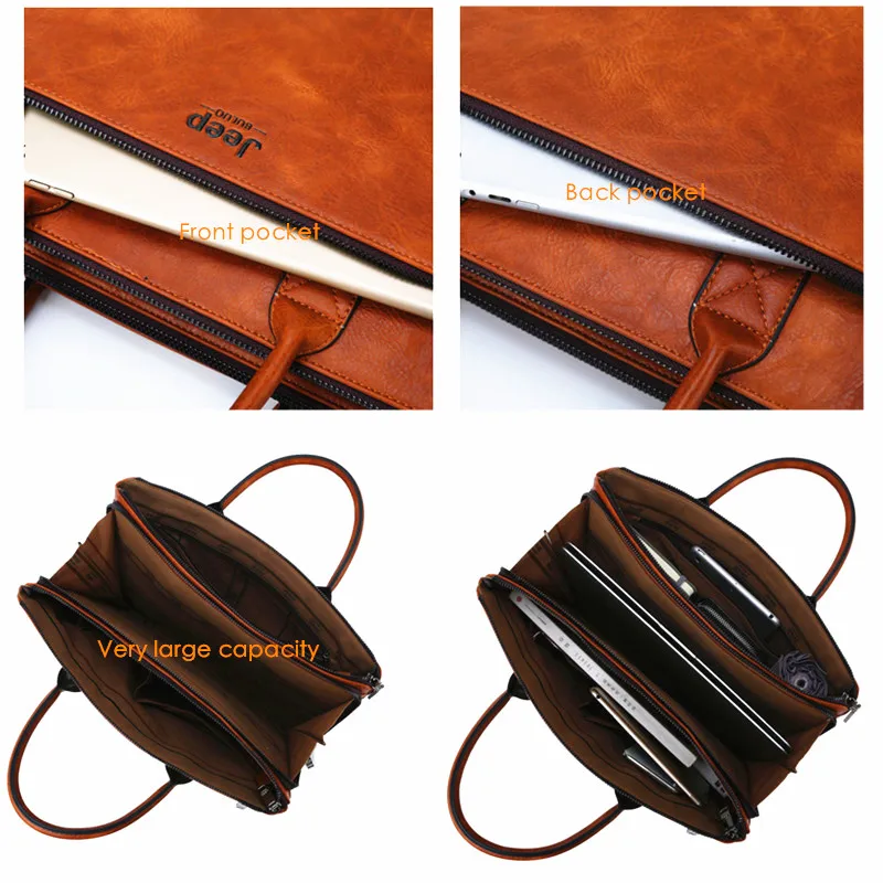 JEEP BULUO High Quality Men Briefcases Bag For 14 inch Laptop Business Travel Bags Handbags Leather Office Shoulder Bags For Man