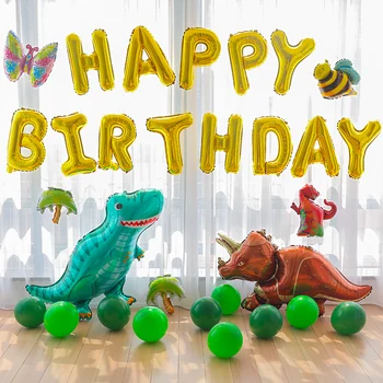 

Boy Birthday Party Green Forest Ballon Safari Roar Triceratops Dinosaur 1st Happy Birthday Balloon Backdrop Decoration