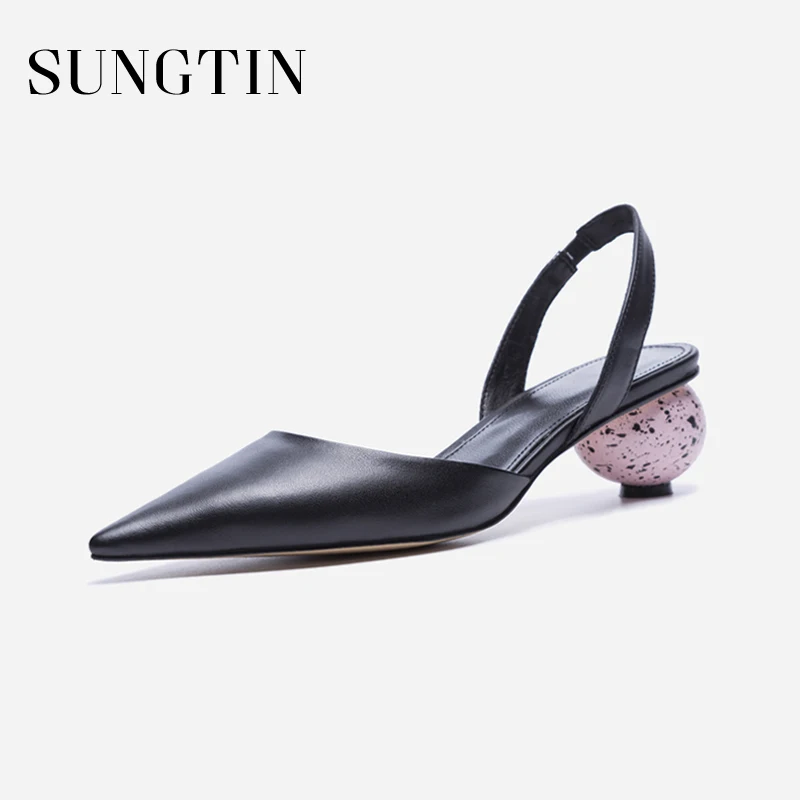 

Sungtin New Design Strange Style High Heels Women Summer Genuine Leather Shoes Lady Pumps Pointed Toe Slingbacks High Heels