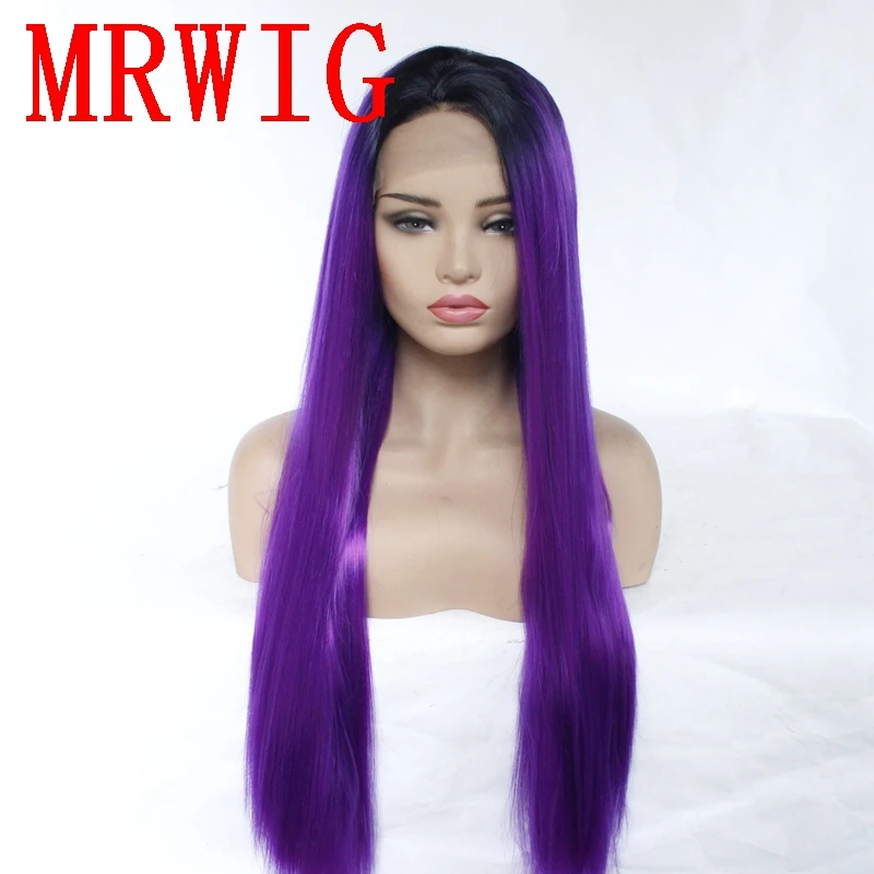 

MRWIG 26in Straight #1b/Purple Free Part Glueless Synthetic Lace Front Wigs for Lady Woman