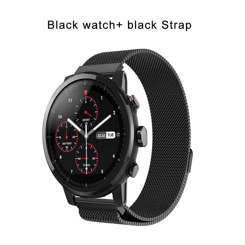 Глобальная версия Huami Amazfit Stratos Смарт спортивные часы 2 gps 5ATM вода 2.5D экран gps Firstbeat плавание для Strava 2 - Цвет: a black milan strap