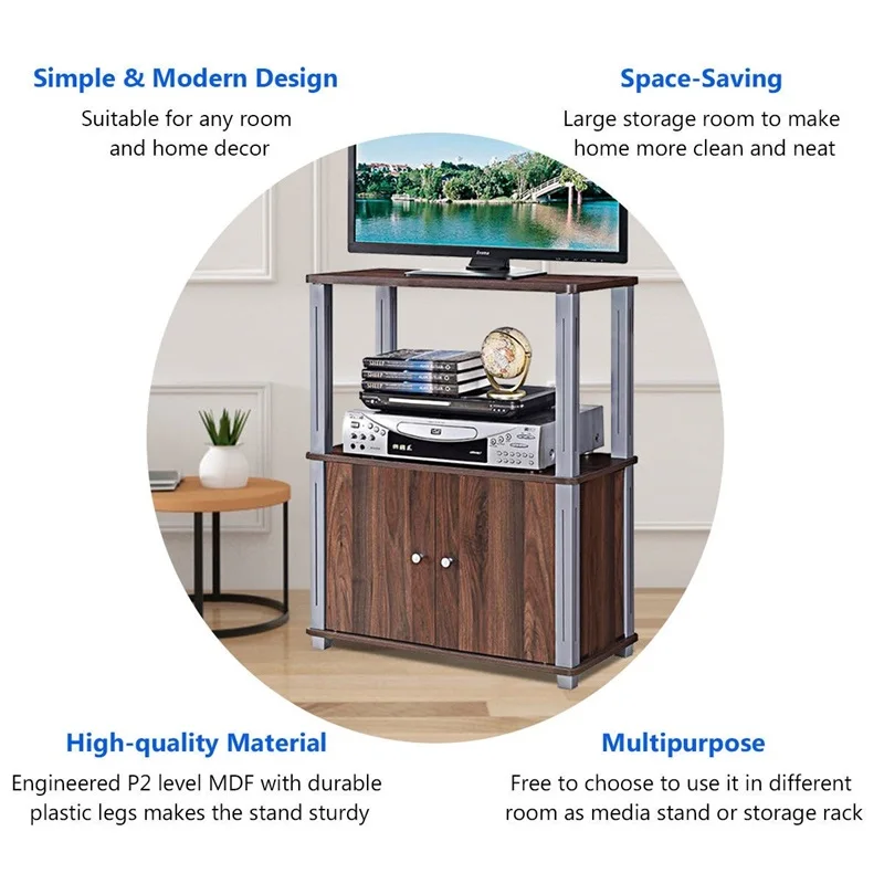 Tv Stand Component Console Display Rack With Storage Cabinet Lcd