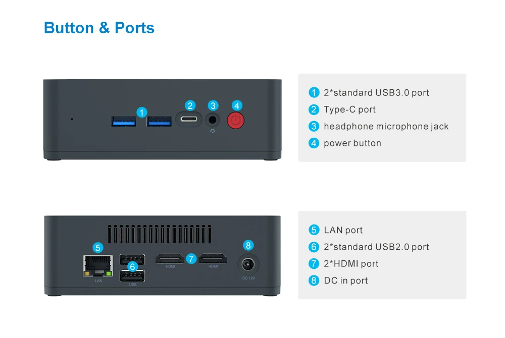 Beelink U55 Мини ПК Windows 10 Intel Core I3-5005U Intel HD graphics 5500 8 Гб 256 ГБ SSD Мини компьютер 2,4G+ 5,8G WiFi BT4.0 ПК