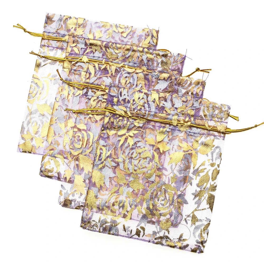 SLZBCY 50 шт./лот Золотой Цвет Drawable органзы мешок упаковки ювелирных изделий сумки свадебный подарок 7x9 10x12 13x18 17x23 см