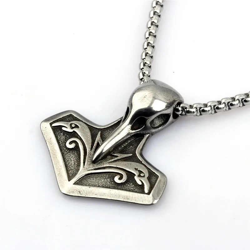 

Viking Axe Necklace Men Stainless Steel Pendant MJOLNIR Crow Runes Thor Hammer Amulet Vintage Link Chain Jewelry Wholesale Price
